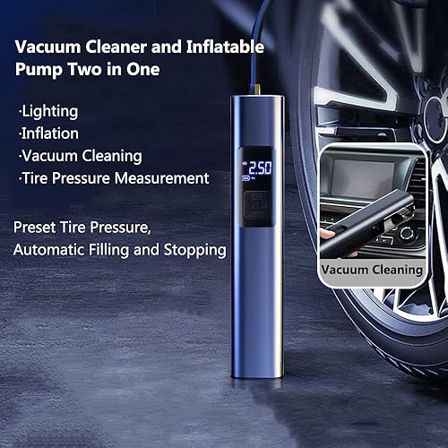 Miniatura 2 de Aspiradora de automóvil, inflador de neumáticos, compresor de aire portátil con indicador de presión, pantalla LED y luz LED, bomba de compresor de