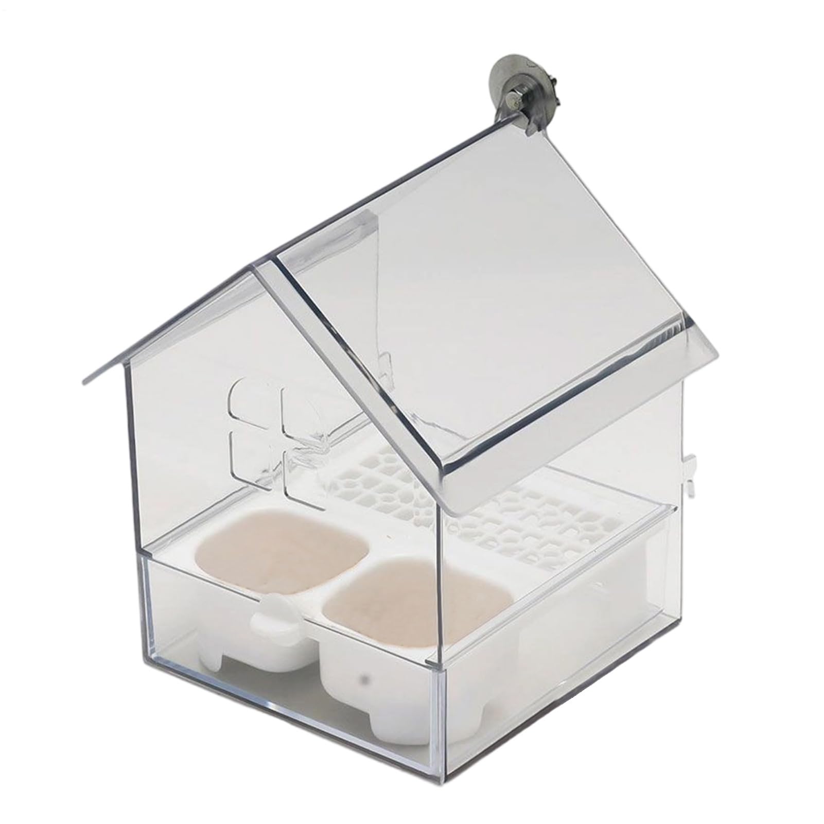 Pull-Out External Parrot Feeder, Bird Feeder House, Transparent Bird Cage Feeders with Two Food Troughs, Water Dispenser Bathing Tub for Finch Hummingbird Garden Backyard Patio Fence