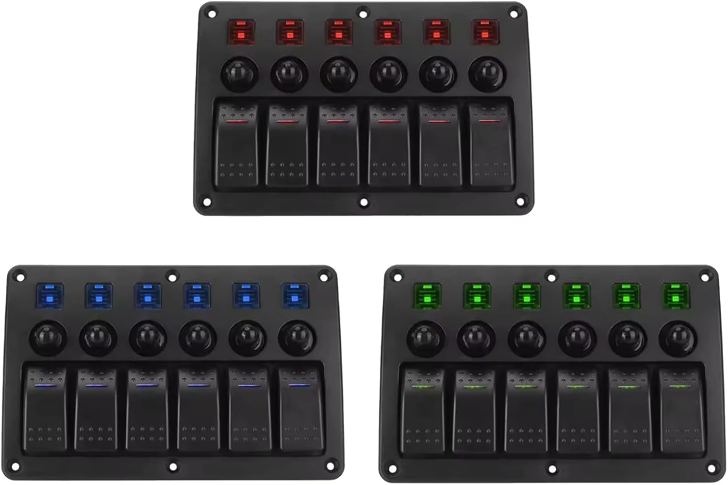 LED Lighted 6 Gang Switches Panel with Circuit Protector Overload for Car Boat UTV 12V 24V Systems