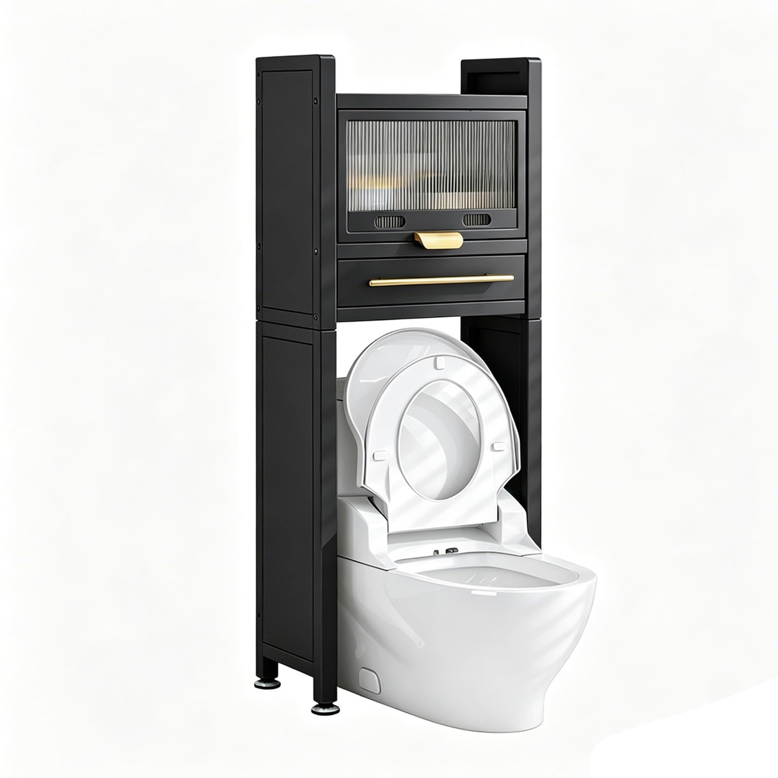 Over the Toilet Storage Rack, 4-Tier Bathroom Organizer with Adjustable Shelves & Basket, Space-Saving Metal Stand for Laundry Room & Restroom(Blk 3-Tier Tol Rack w/Drw 19.7x9.8x70.5in)