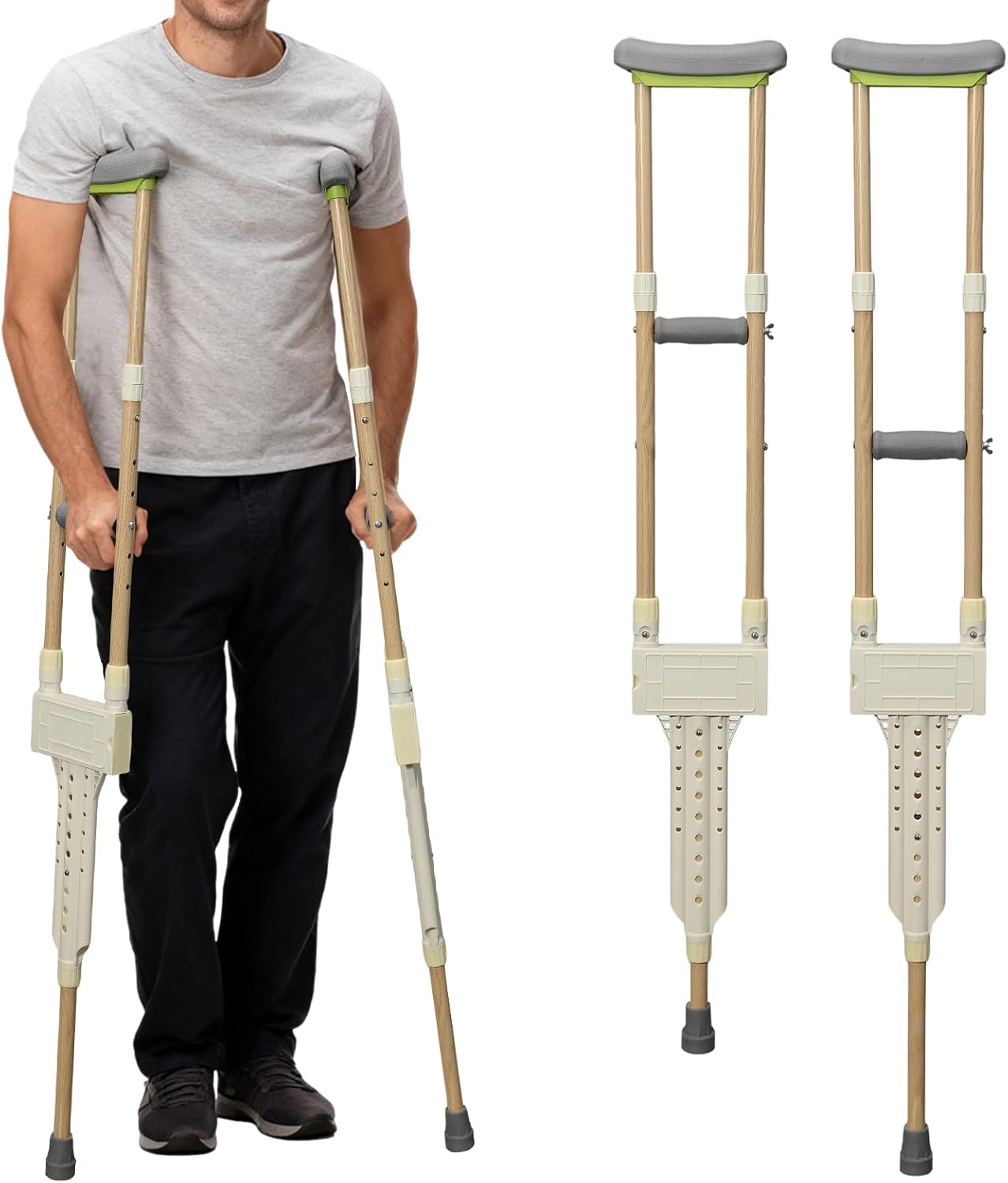 Aluminum Crutches for Adults, Pair of Height Adjustable Crutch (Fits 5'0" - 5'10"), Universal & Lightweight Crutches for Kids, Women, Includes Padded Underarm Cushions, Rubber Tips, 300 lbs Capacity
