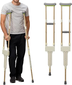 Aluminum Crutches for Adults, Pair of Height Adjustable Crutch Fits 50" - 510", Universal & Lightweight Crutches for Kids, Women, Includes Padded Underarm Cushions, Rubber Tips, 300 lbs Capacity