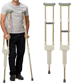 Aluminum Crutches for Adults, Pair of Height Adjustable Crutch (Fits 5'0" - 5'10"), Universal & Lightweight Crutches for Kids, Women, Includes Padded Underarm Cushions, Rubber Tips, 300 lbs Capacity