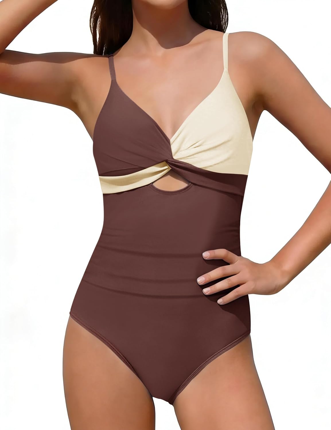 Girls Swimsuit One Piece Swimwear Cut Out Color Block Twist Swim Suit Adjustable Strap Girls Bathing Suit 7-16T