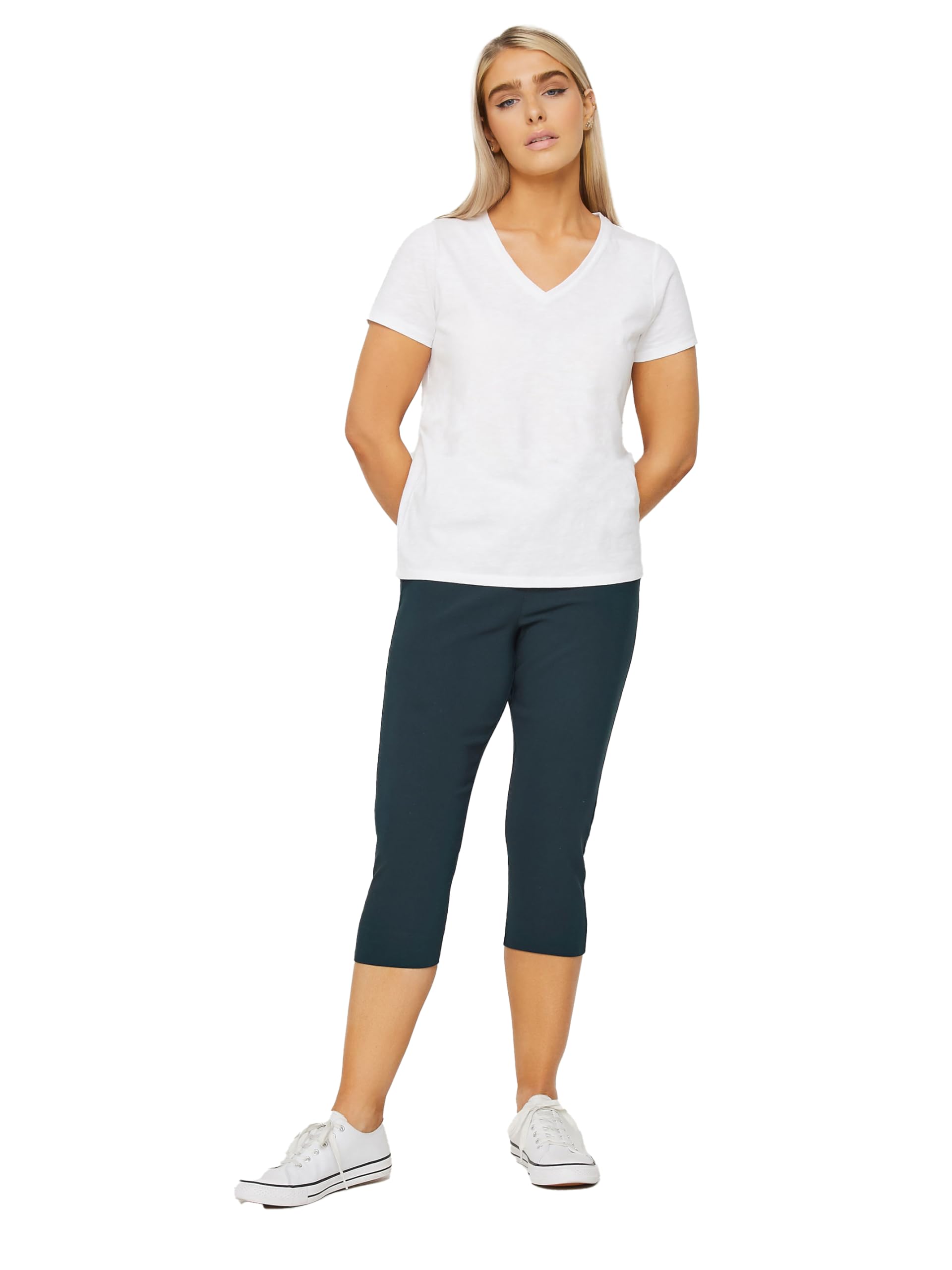 M&Co Navy Blue Cropped Bengaline Trousers - Women's