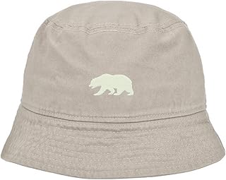 Mens Bucket Hat California Bear Embroidered Washed Cotton Classic Bucket Hat (Beige,7 1/2)