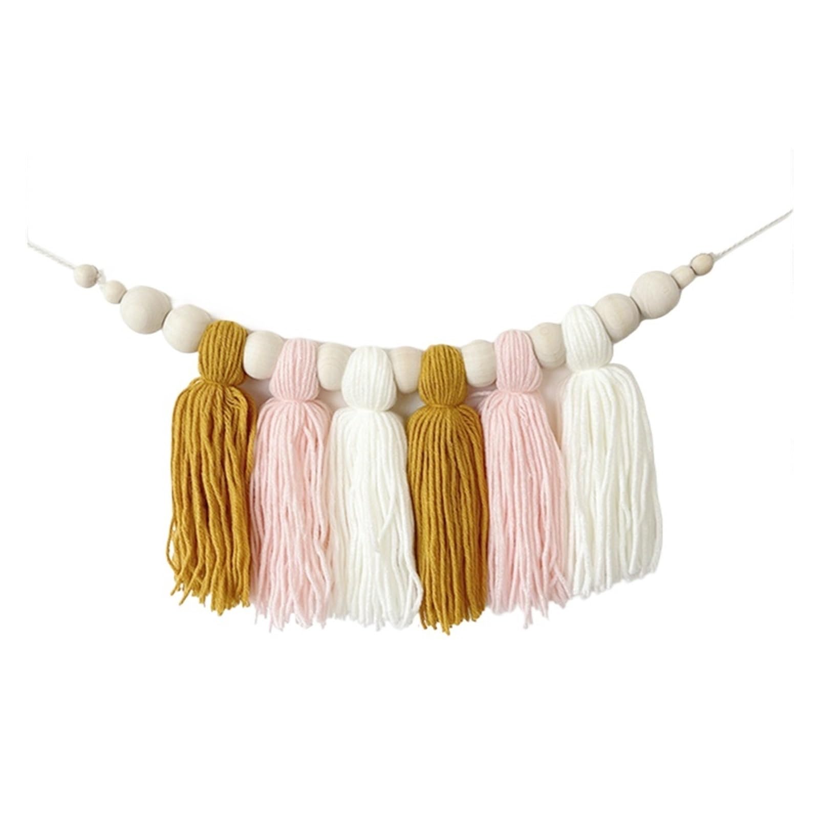 YUPLIODSX Wall Hanging Boho Tassel Garland Wall Decoration With Wooden Beads Nursery Decor For Tent Hanging Pendant Photo Props(Coffee khaki White)
