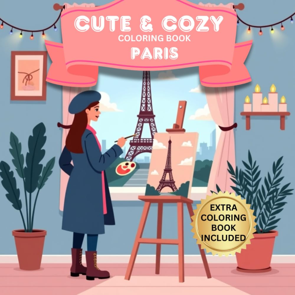 Cute & Cozy Paris Coloring Book: Relaxing French Scenes Featuring Adorable Pets, Intimate Cafés & Charming Streets for Teens & Adults