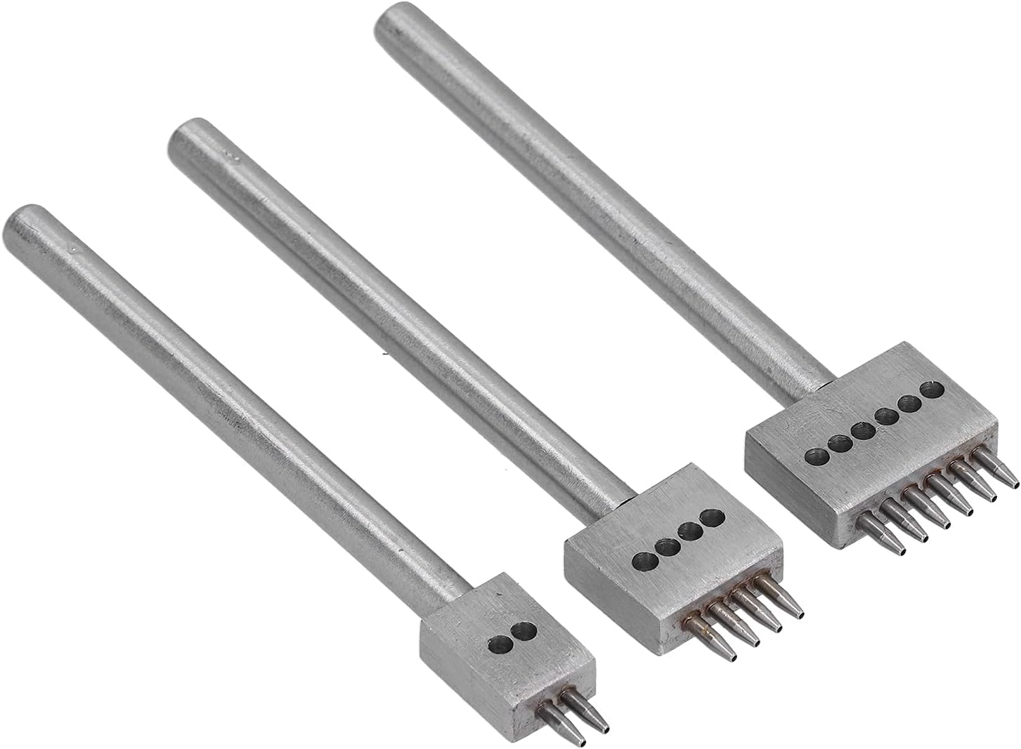 3Pcs Leather Pricking Irons Set, with 2/4/6 Prong, Round Punch Chisel for Hand Stitching, Lacing and Decorative Effects, for Leathercraft Projects(4mm)