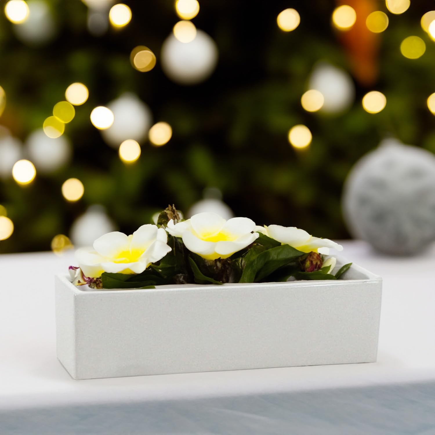 WGVI Long Rectangle Ceramic Planter Vase in White 14" x 4" x 4"H, Rectangular Box Block Terrarium Pot, Flower Arrangement, Tabletop Centerpiece, Home Decor Organization Storage Container, 1 Pc.