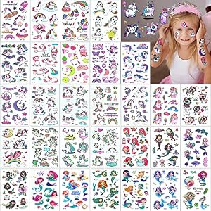 Tatuajes Temporales para Niños 30 Hojas Tatuajes Niñas Pegatinas 289 Stickers para Fake Tatoos Infantiles de Sirena y…