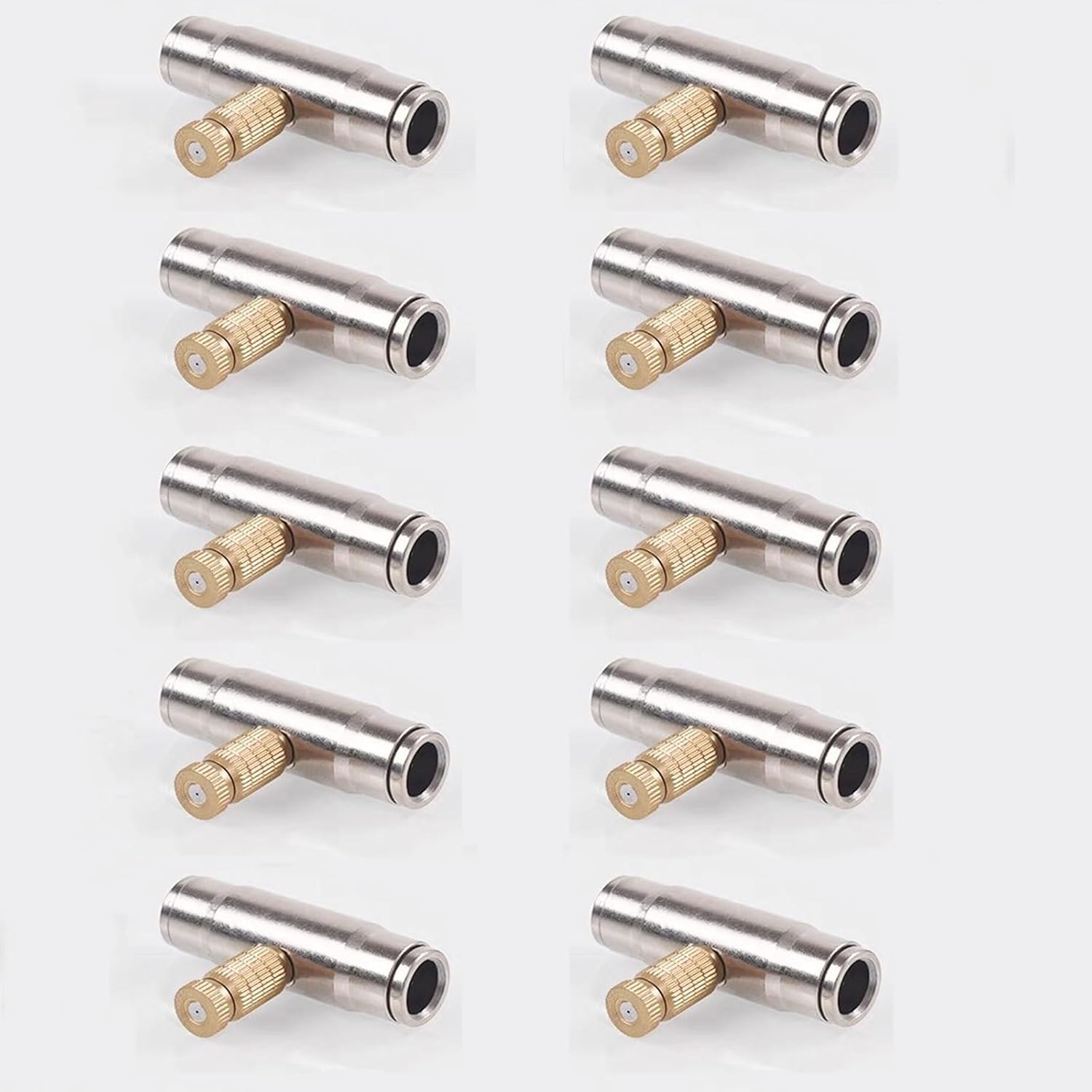 10 Pack 6MM Misting System Nozzle with 1/4" Slip Lock Fog Mist Nozzle Connector, High Pressure Brass Mister Head Clogging-Prevent for Landscaping, Air Humidification(Size:Orifice 0.15mm,)