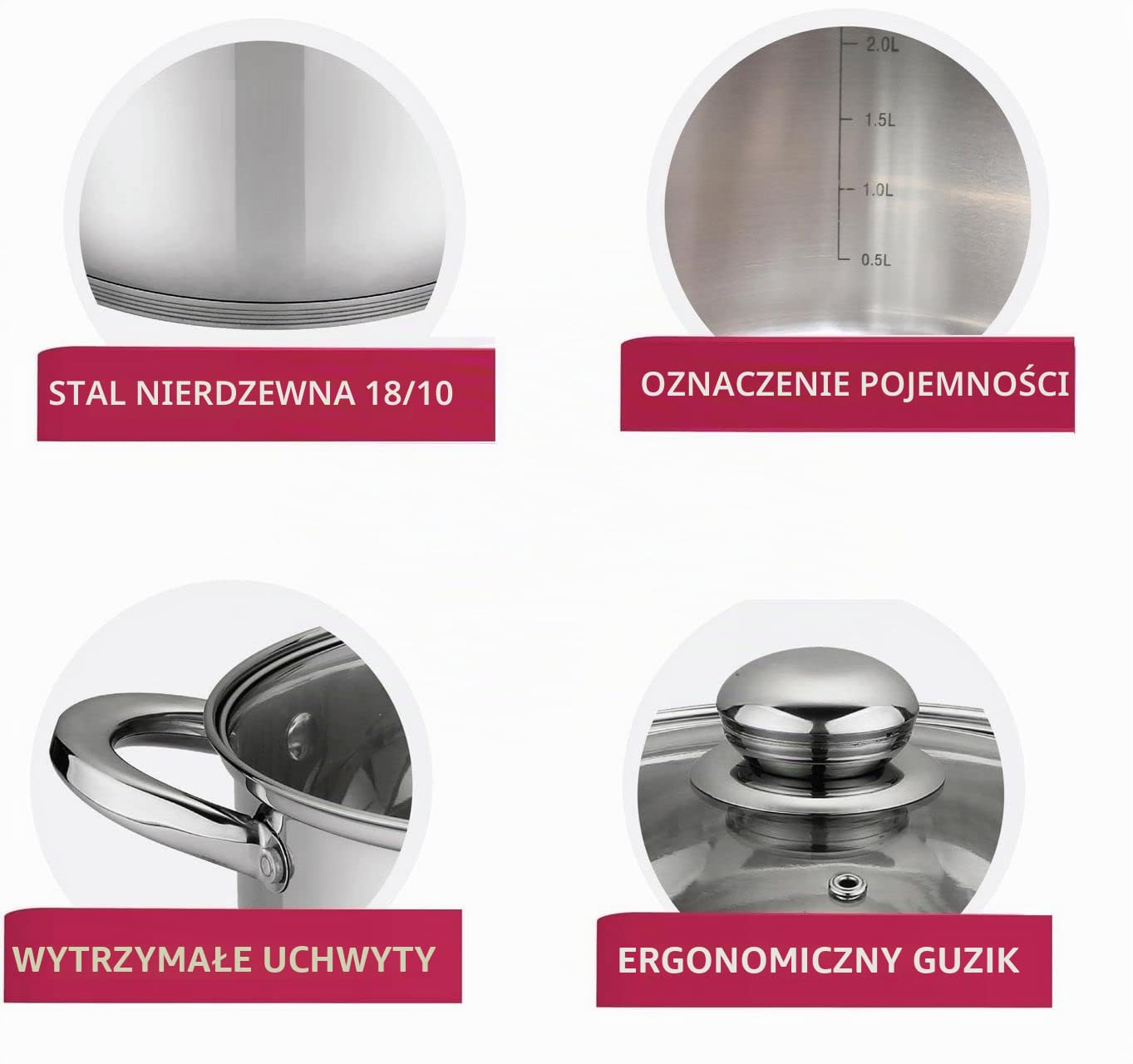 Cheffinger Zestaw 6 garnków ze stali nierdzewnej z pokrywką indukcyjną