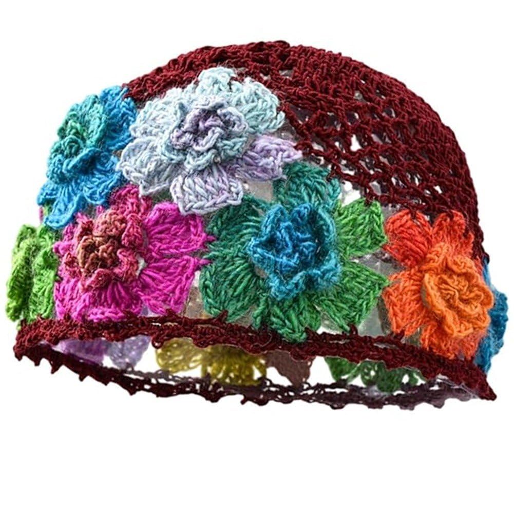 1 szt. kwiat szydełkowany vintage czapka typu beanie pusta czapka oddychająca dzianinowa czapka z czaszką lekkie elastyczne dzianinowe czapki dla kobiet