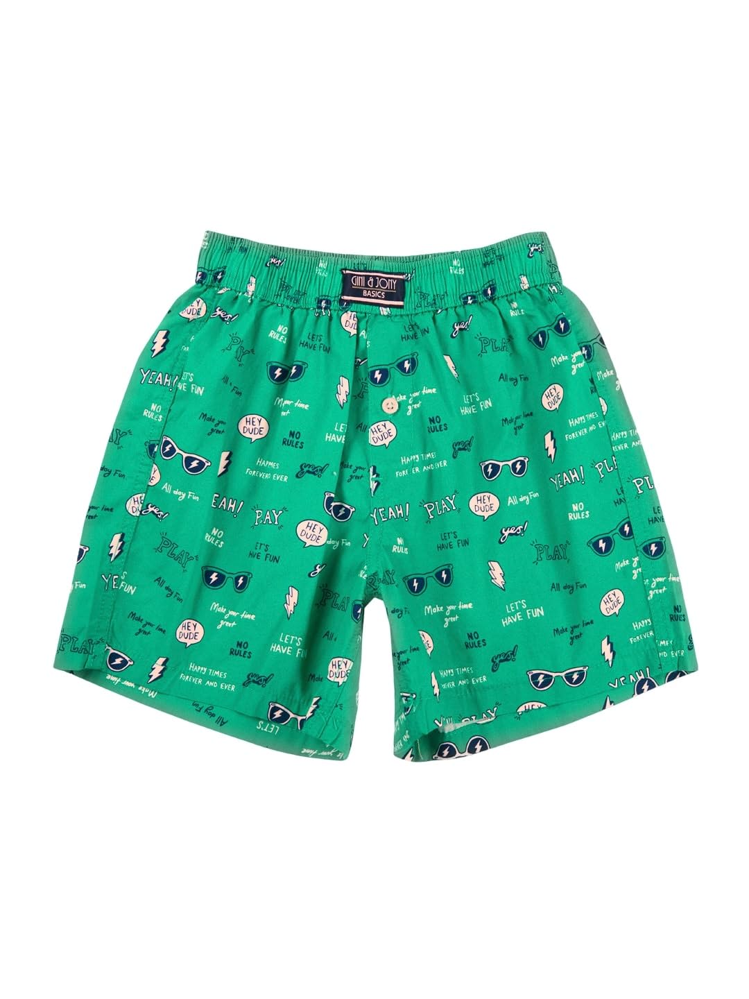 Gini and Jony Boys Green Conversational Print Cotton Elasticated Boxer Shorts