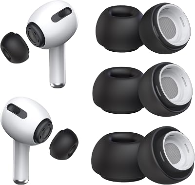 3 Pairs Replacement Ear Tips for AirPods Pro and 2nd Generation with Noise Reduction Hole, Silicone Ear Tips for AirPods Pro with Portable Storage Box and Fits in Charging Case (S/M/L, Black)