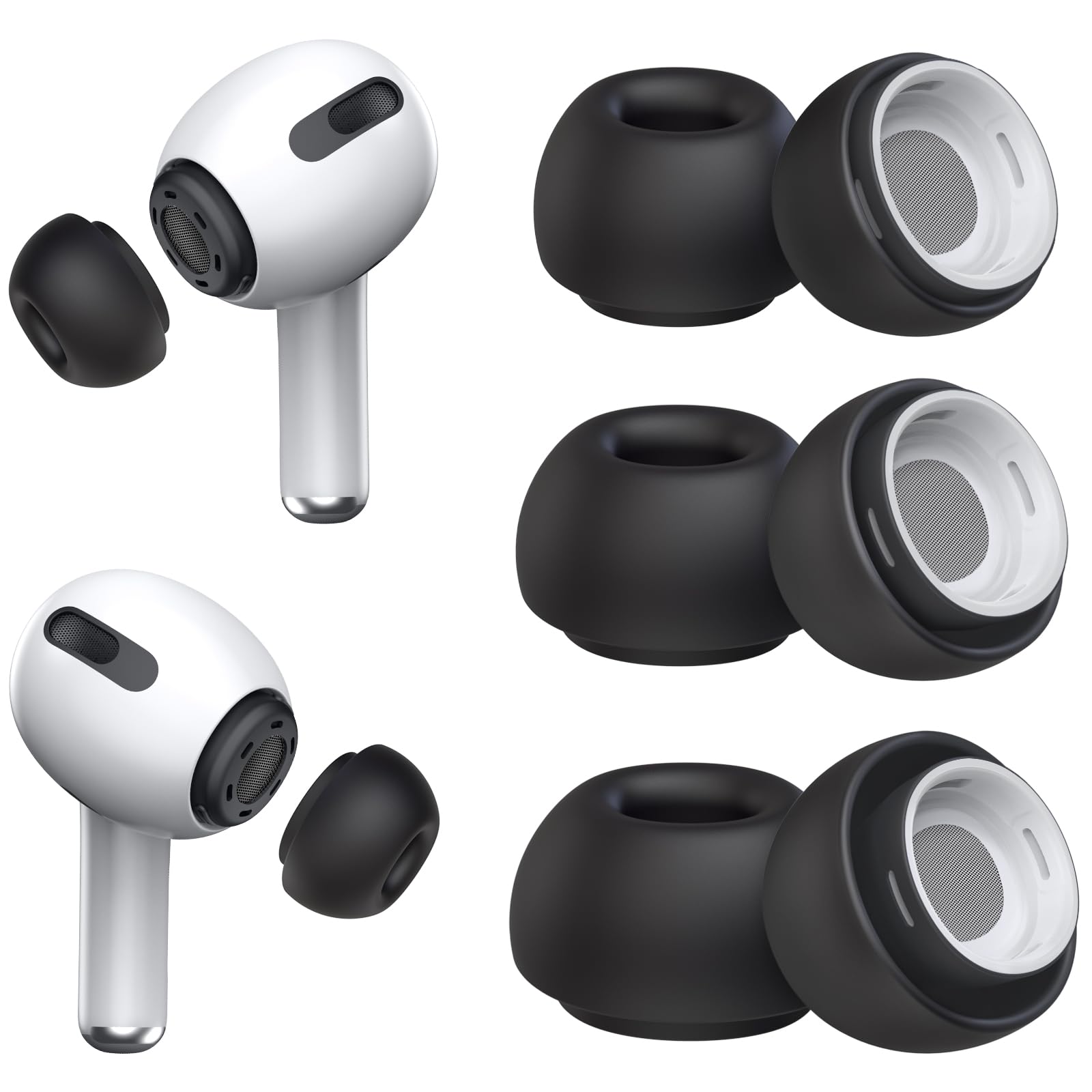 3 Pairs Replacement Ear Tips for AirPods Pro 2nd & 1st(S/M/L, Black) | with Noise Reduction Hole, Silicone Ear Tips with Portable Storage Box, Fit in the Charging Case