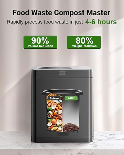 Miniatura 2 de Growell Compostador eléctrico para cocina, 2.5L para encimera de interior de compost, cocina con pantalla LED, ventana visible y filtro de carbono,