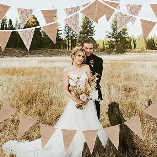 Dandelionsky 10Meters 48Pcs Hessian Bunting Flags Vintage Wedding Bunting Flags Fabric Rustic Streamer Burlap Flag Banner for Wedding Party Birthday 18x18x13cm (Linen)