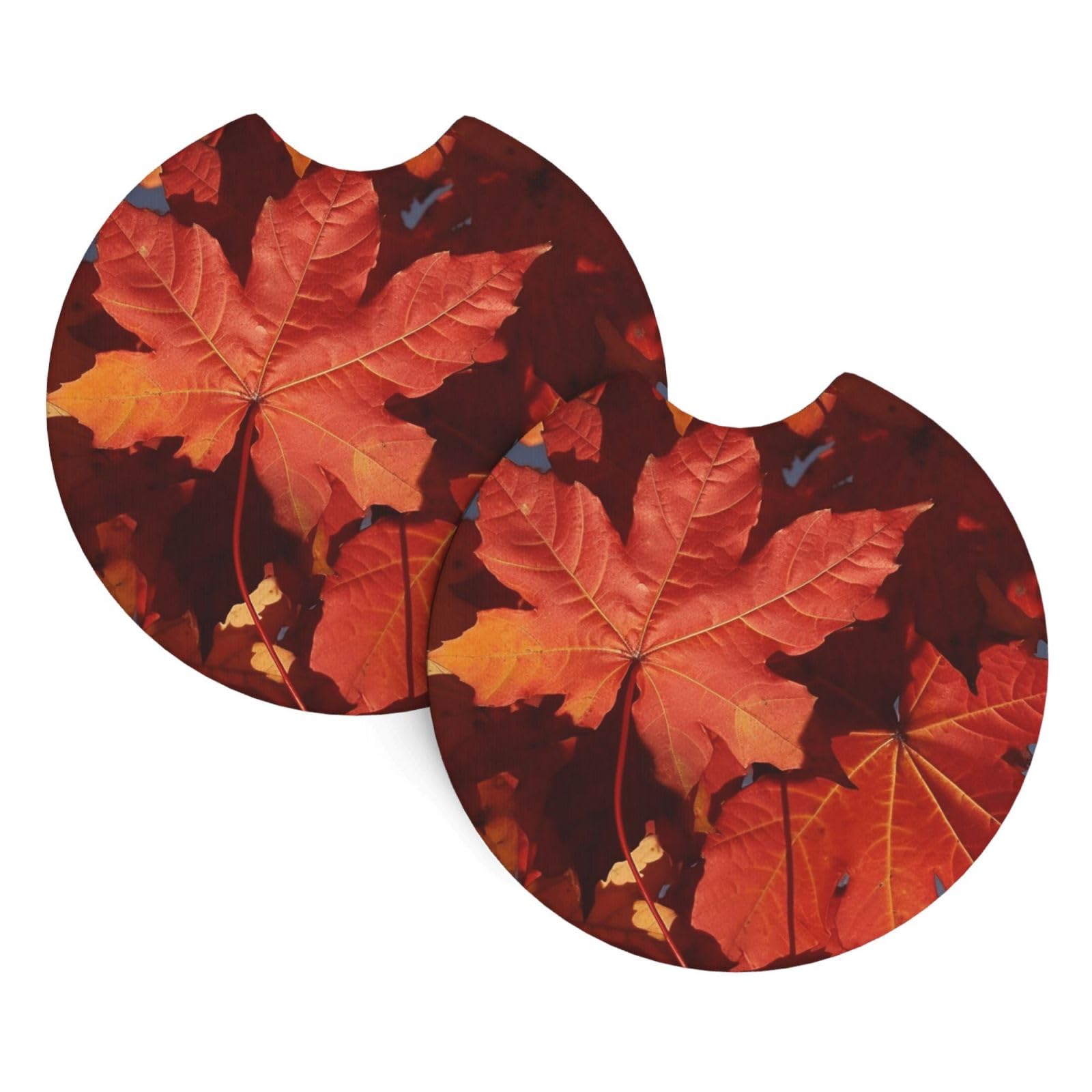 2PCS Car Coaster for Cup Holders Universal Auto Cup Mat Fall Maple Leafs Cup Coaster Pad 2.7" Waterproof Neoprene Non-Slip Cup Holder Coasters Car Interior Accessories for Women Men
