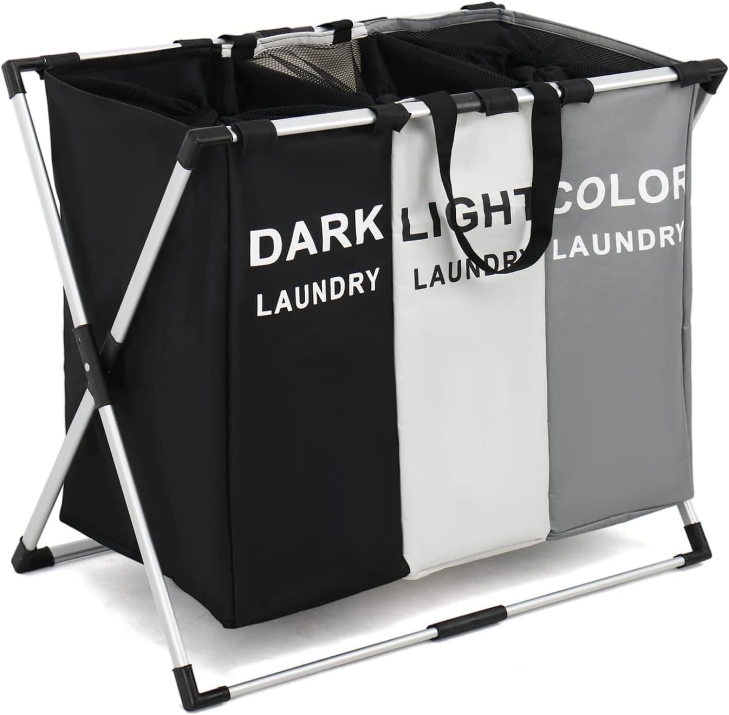 SKY-TOUCH Laundry Basket Hamper,Dirty Clothes Basket,3-Section Clothes Sorter Bin with Handle,Foldable Waterproof Storage Baskets with 135L Large Capacity for Bathroom&Washroom,66 * 38 * 58cm,1pcs