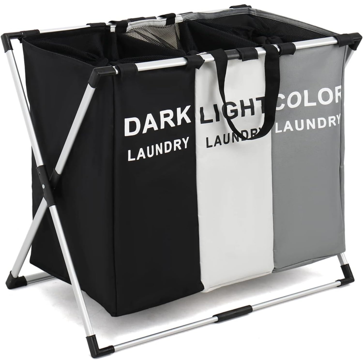 SKY-TOUCH Laundry Basket Hamper,Dirty Clothes Basket,3-Section Clothes Sorter Bin with Handle,Foldable Waterproof Storage Baskets with 135L Large Capacity for Bathroom&Washroom,66 * 38 * 58cm,1pcs