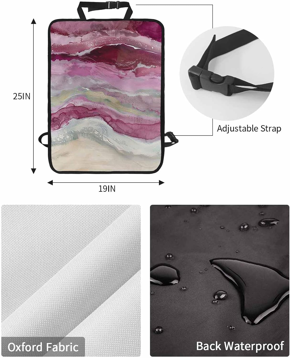 Car Seat Protector, 2 Pack Kick Mats Back Seat Protector Abstract Purple Gradient Beach Ocean Wave Oil Painting Waterproof Backseat Cover for Kids Universal Fit Automotive Interior Protectors