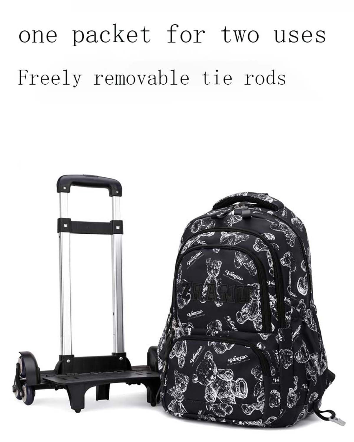 Zaino Scuola Trolley per Bambini Ragazzi,36L Zaino con 6 Ruote per Ragazzo Adolescenti 9-24 anni,Zainetto con Carrello Removibile,Zaini per Elementare e Medie per Viaggi