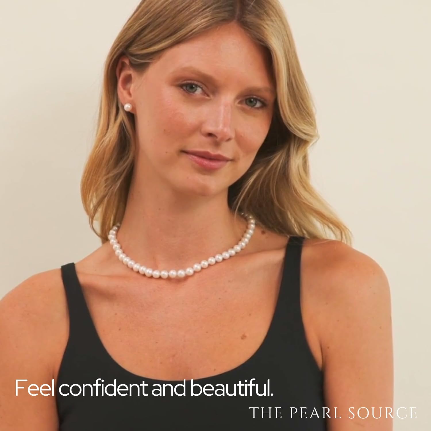 The Pearl Source 14K Gold 7-8mm Round White Freshwater Cultured Pearl Necklace & Earrings Set in 16" Choker Length for Women