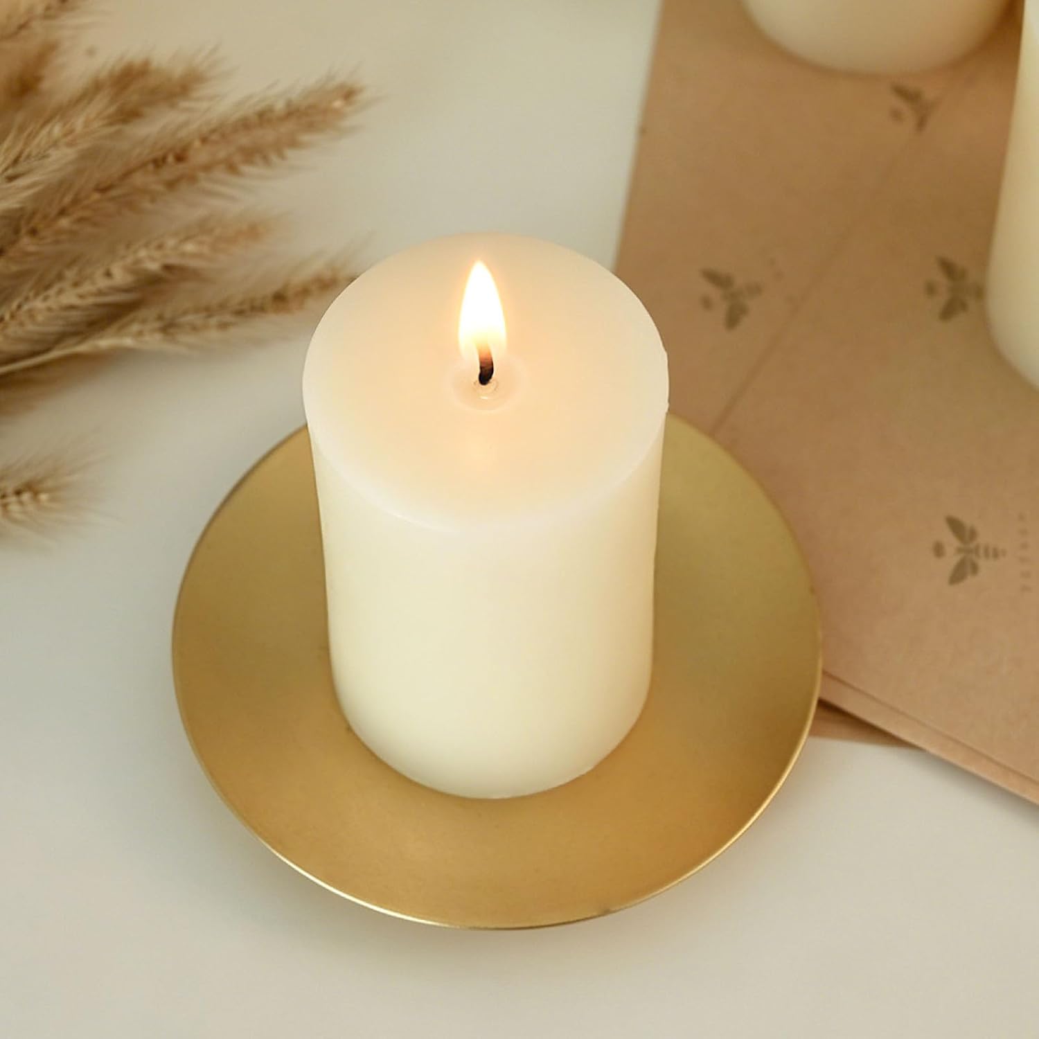 DEYBBY 2x3 inch Cream White Natural Beeswax Pillar Candles Set of 4