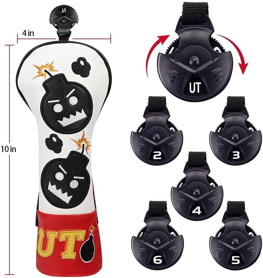 CRAFTSMAN GOLF Driver Headcover Embroidery Bomb, PU Leather Golf Head Covers Driver Fairway Wood Hybrid Blade Putter Headcover