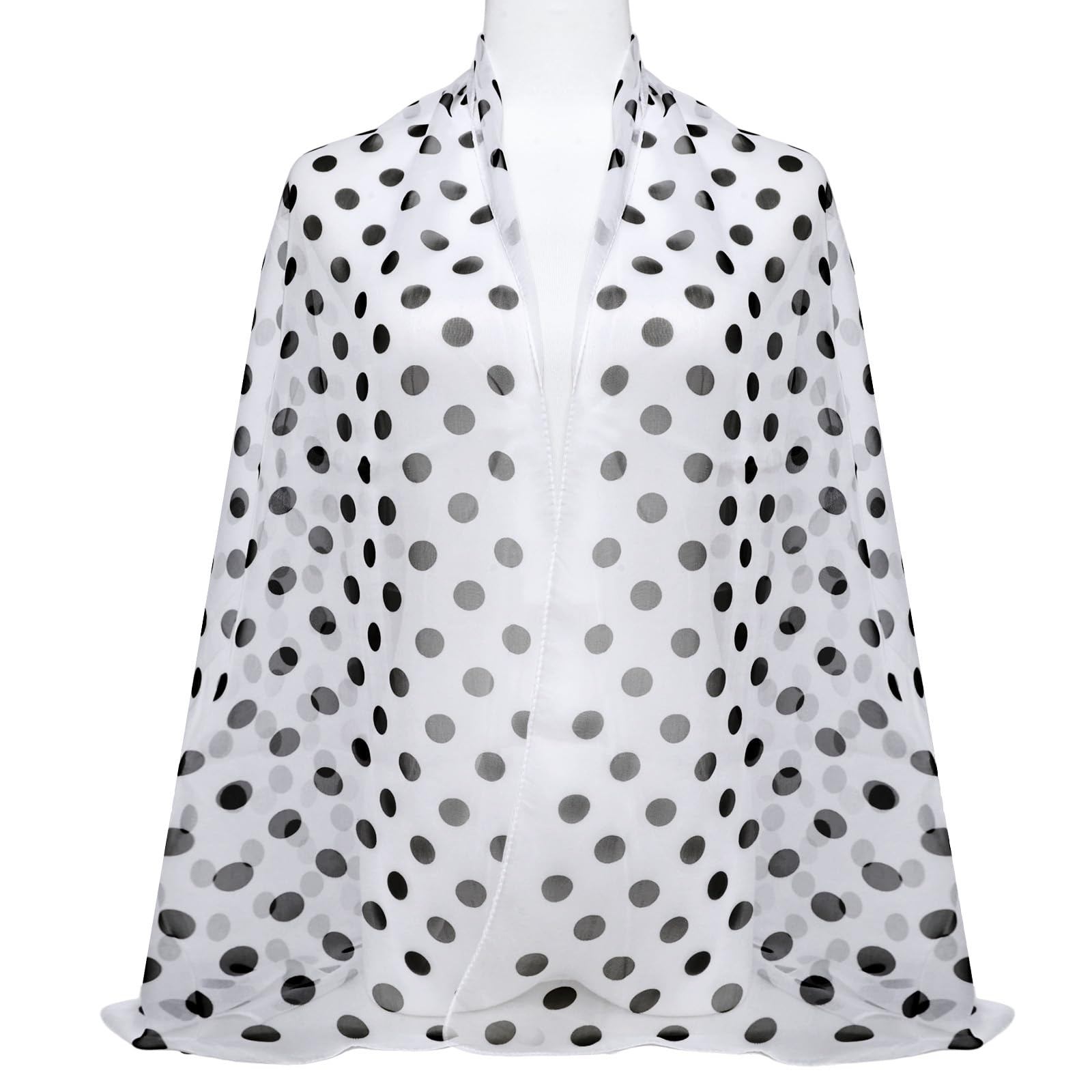 Bufanda de gasa de lunares rojos y negros de los años 50, bufanda cuadrada transparente para el cuello, bufanda para la cabeza para mujer, bufanda de moda para corbata, Lunares Blanco Negro 6