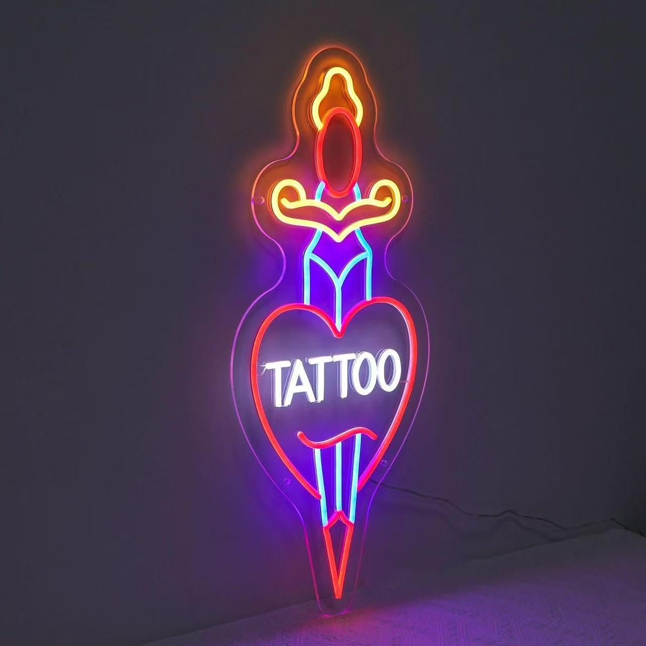 Tattoo - Insegna al neon dimmerabile, per tatuaggi, luci aperte, per salone di bellezza, decorazione da parete per salone di bellezza, per salone di bellezza, per salone, studio, azienda