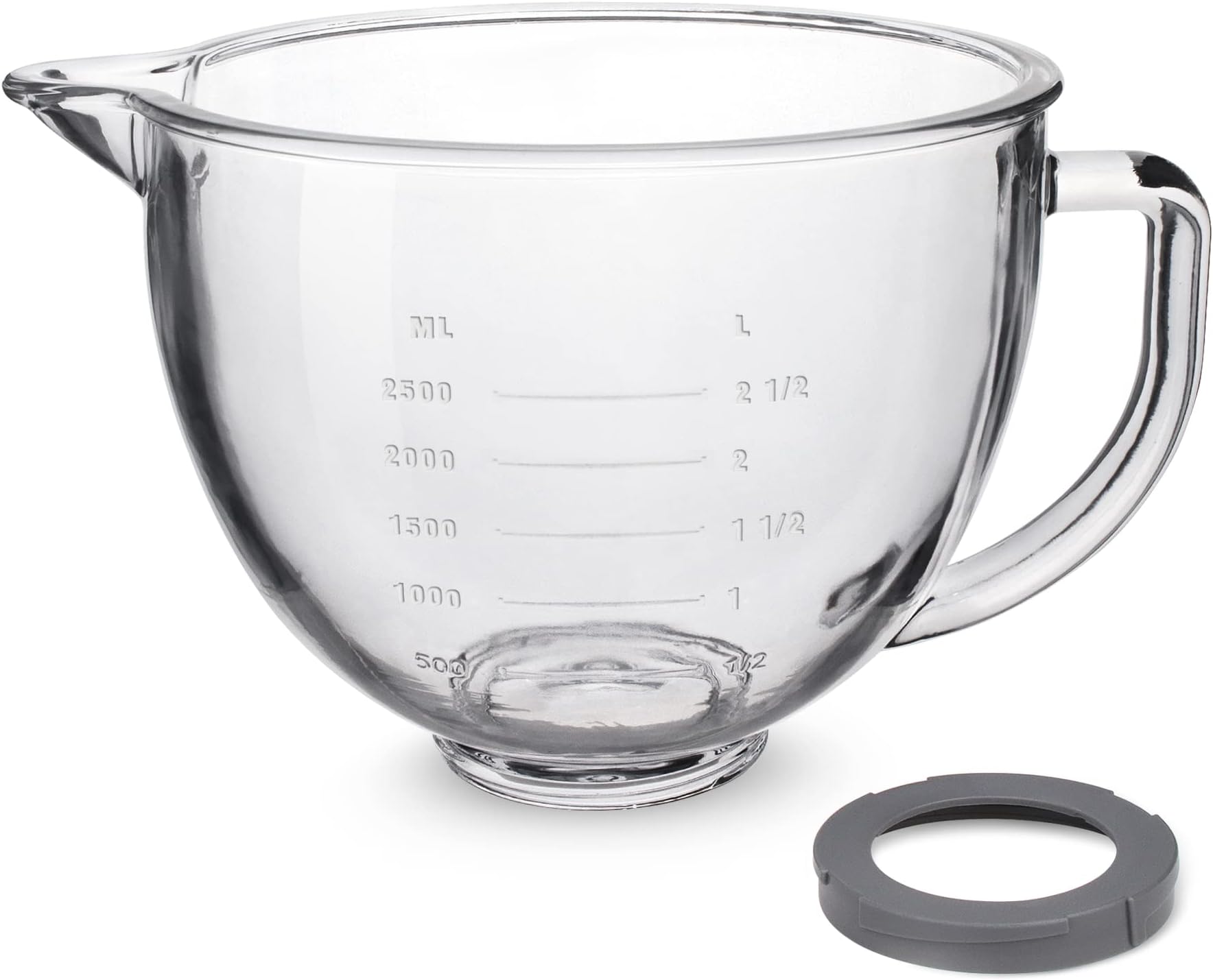 Glass Mixing Bowl 5 QT for KitchenAid 4.5 and 5 Quart Tilt-Head Stand Mixers, Fits Artisan KSM150, RRK150, KSM100, K45SS, KSM90, KSM95, K45, KSM110, 5KSM125 and More