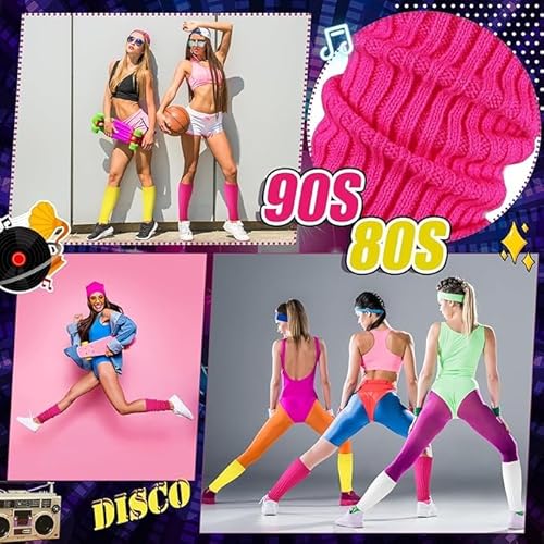 Hatstar Sexy Damen Bein Stulpen | Neon Strümpfe für 80er Jahre 80s Motto Party| Kostüm Accessoires | Fasching Karneval Tanzen Aerobic (neon pink)