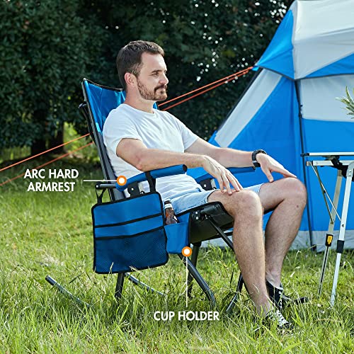 Portal Oversized Folding Rocking Camping Chair Portable Outdoor Rocker With High Back Hard Armrests Carry Bag, Supports 300 Lbs, New Blue #TOP5