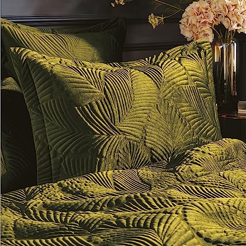 Paoletti Palmeria Quilted Duvet Cover Set – Luxe Embroidered Velvet Bedding (Moss – Super King) - Image 2