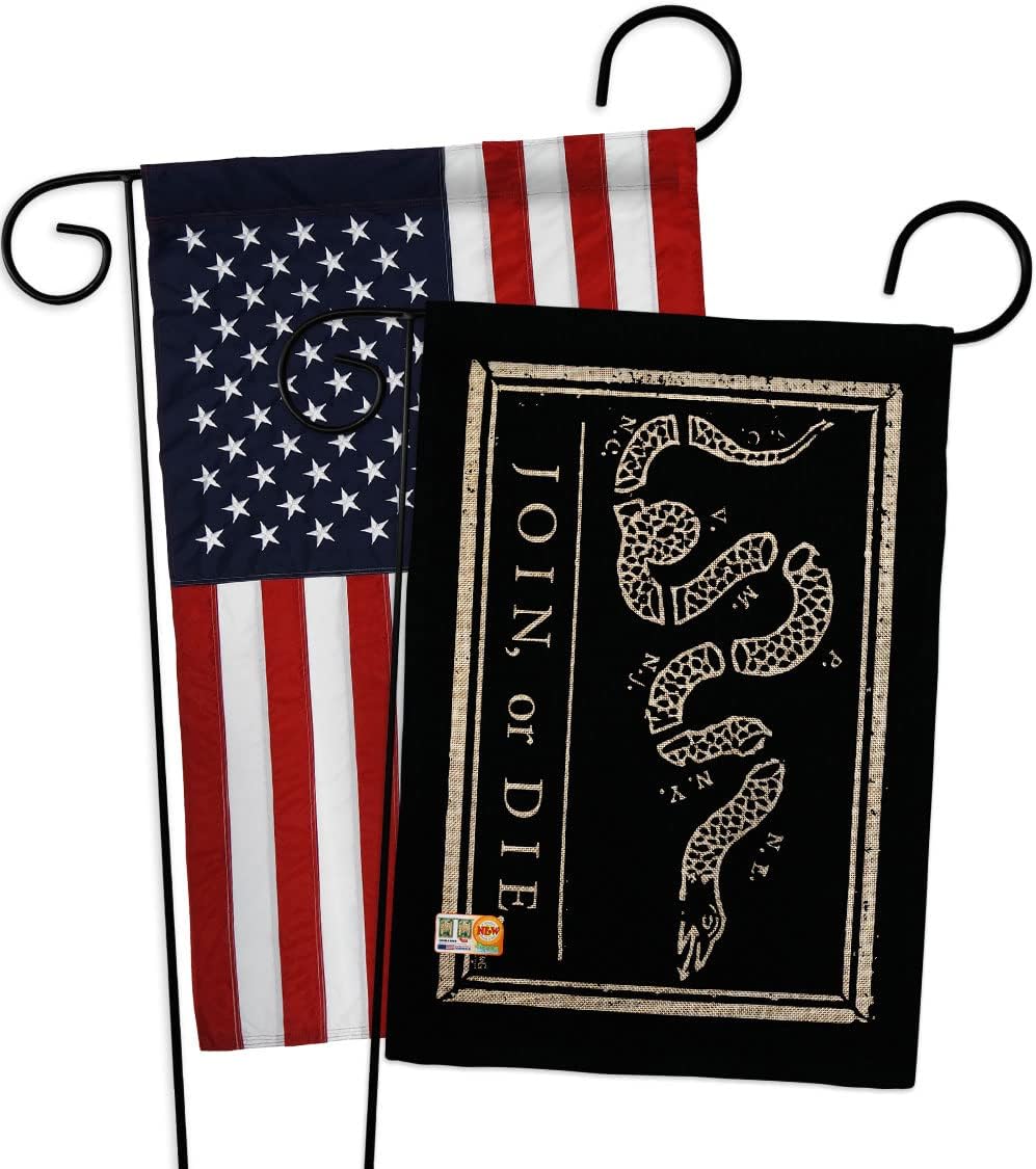 Historic Black Join Or Die Garden Flags Pack Patriotic July Memorial Veteran Independence United State American USA Applique Small Decorative Gift Yard House Banner Double-Sided US Made 13 X 18.5