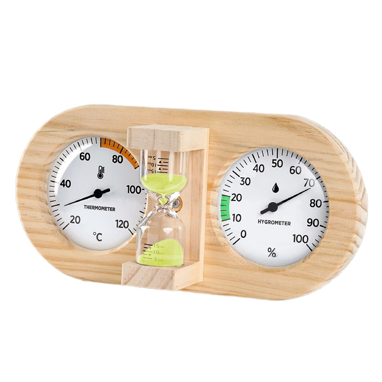 Zepfjhe Green Thermometers Hygrometer With Sand Timer Clear Scale Wall Mount Temperature Humidity Meter Gauge For Sauna Room Sauna Thermometers With Sand Timer