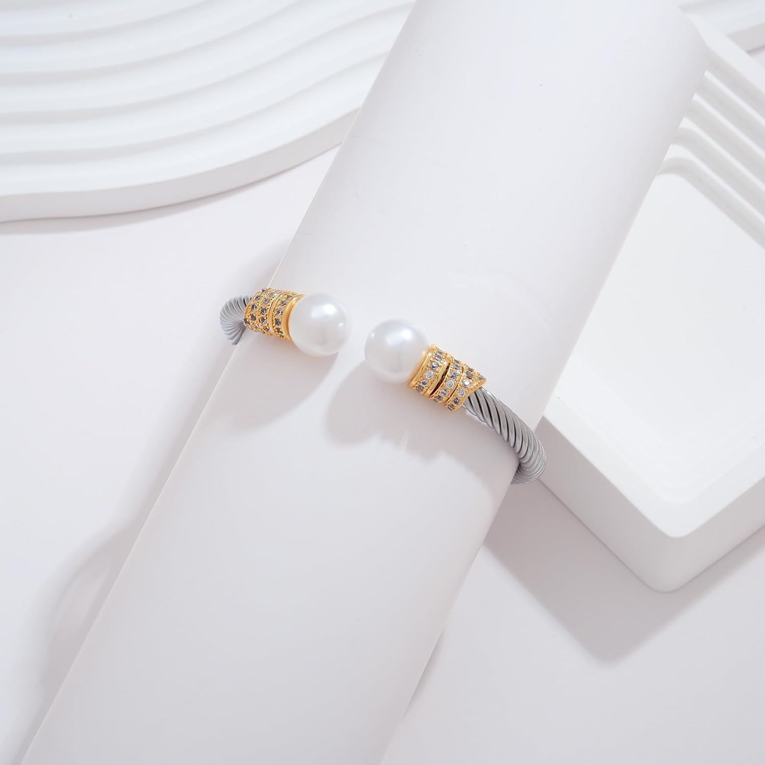 WOWORAMA Twisted Cable Wire Cuff Bracelets for Women Two Tone Gold Silver Cuff Bracelet Unisex Mixed Metal Bangle Bracelets Jewelry - Image 4