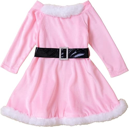 Vestido de princesa de manga larga para niñas pequeñas ropa de otoño para niños ropa de Navidad para niños color rosa 3-4 años