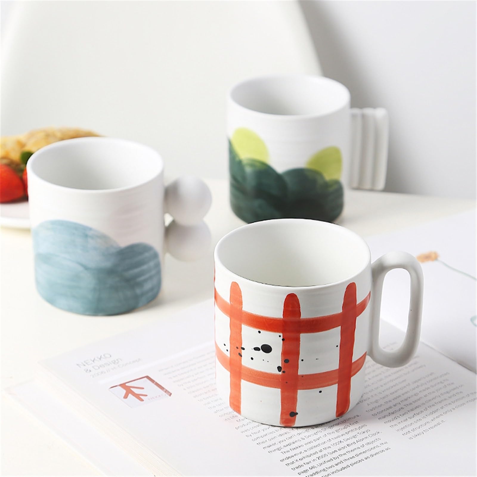 Taza Taza de avena for desayuno, cerámica esmaltada colores con asa, sencilla, 320 ml Oficina