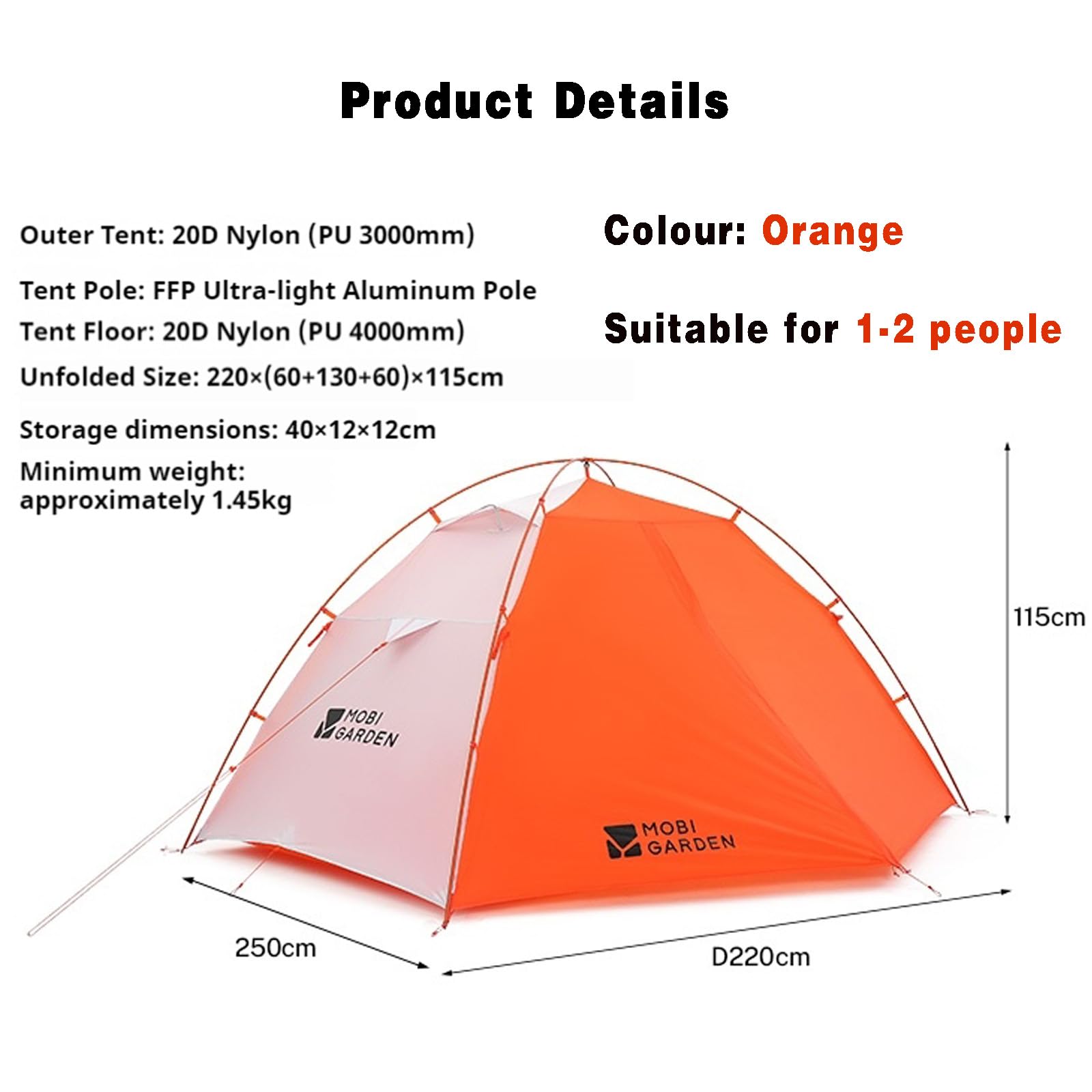 Windhike Tenda da trekking ultraleggera, 1,4 kg, tenda da trekking per grandi altezze, montaggio rapido, tenda per due persone, due modelli a scelta, adatta per escursioni, campeggio