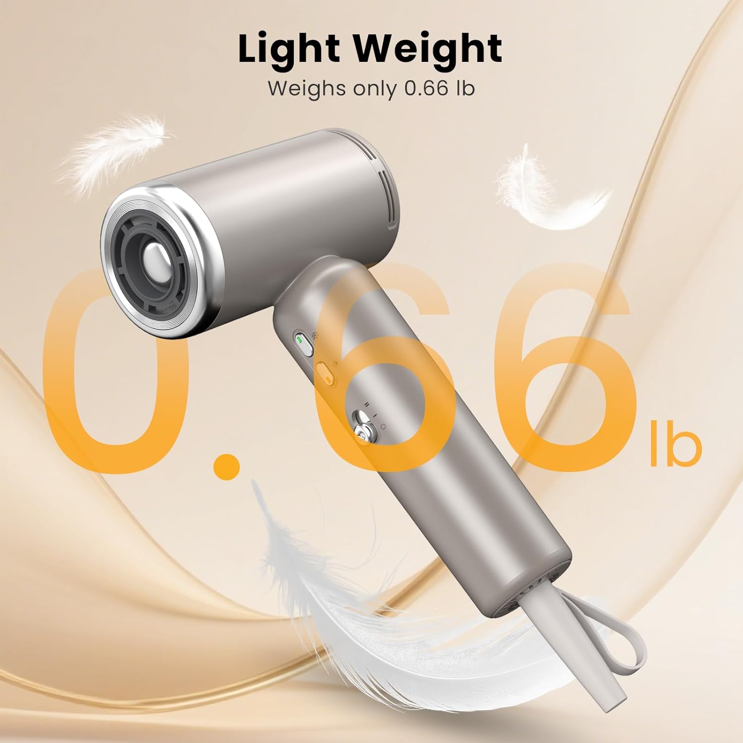 JIGGL Dual-Voltage Mini Travel Hair Dryer: Small Pocket-Sized 100-240V Ionic Blow Dryer with Magnetic Diffuser & European Plug Adapter for Curly Hair - Compact/Portable/Lightweight/Tiny/Quiet - Gold