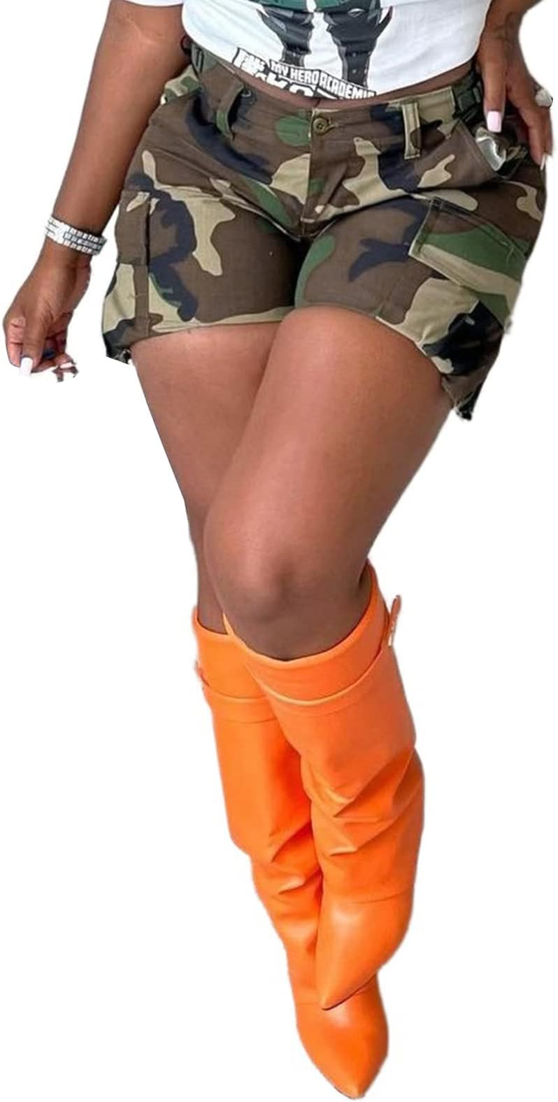 FamnbroWomen Camo Shorts Slim Fit Camouflage Cargo Shorts Casual Army Fatigue Shorts with Pockets
