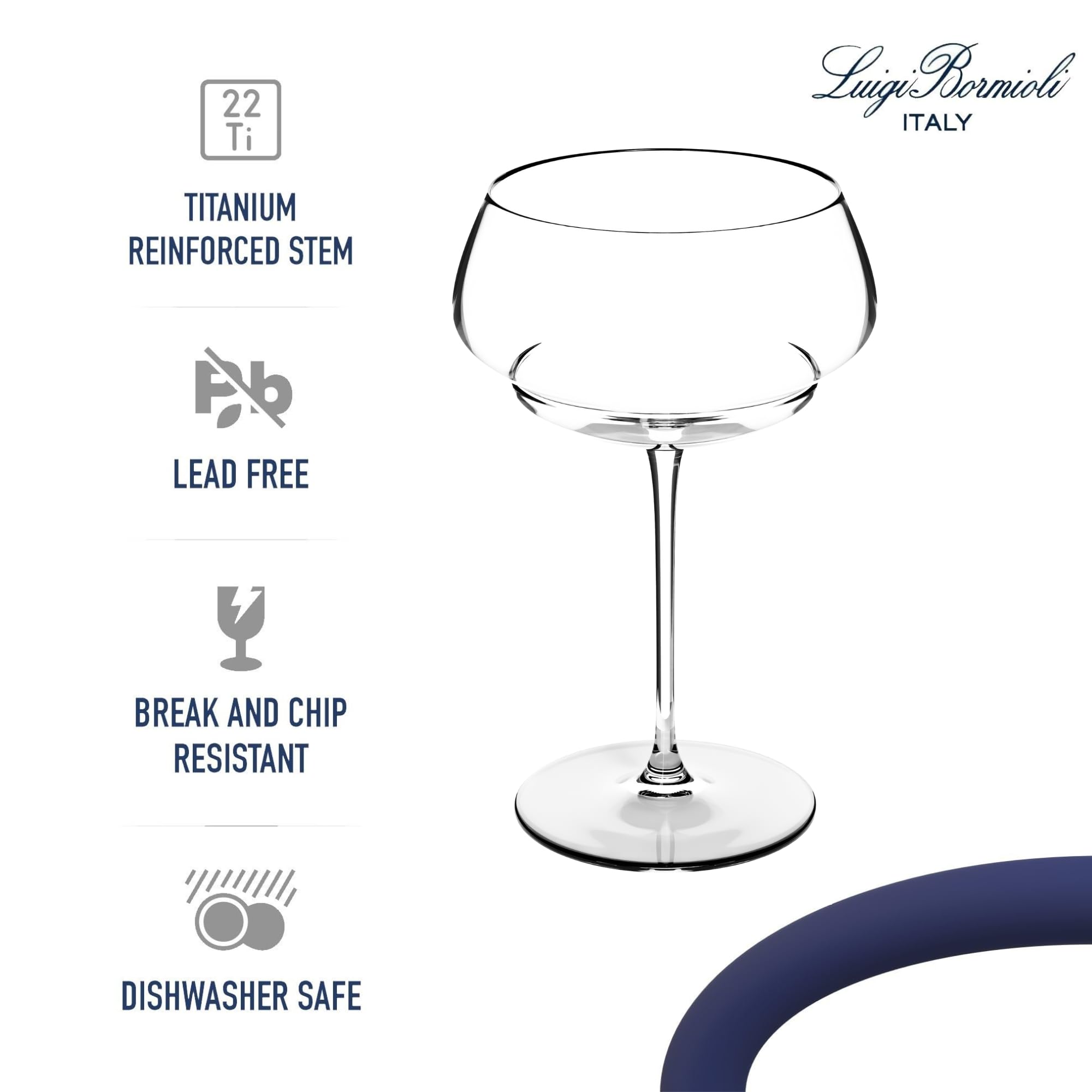 Luigi Bormioli Juego de 4 vasos de cóctel Coupe de 300 ml, copas de cóctel de cristal champán, cristalería reforzada de titanio súper ligero