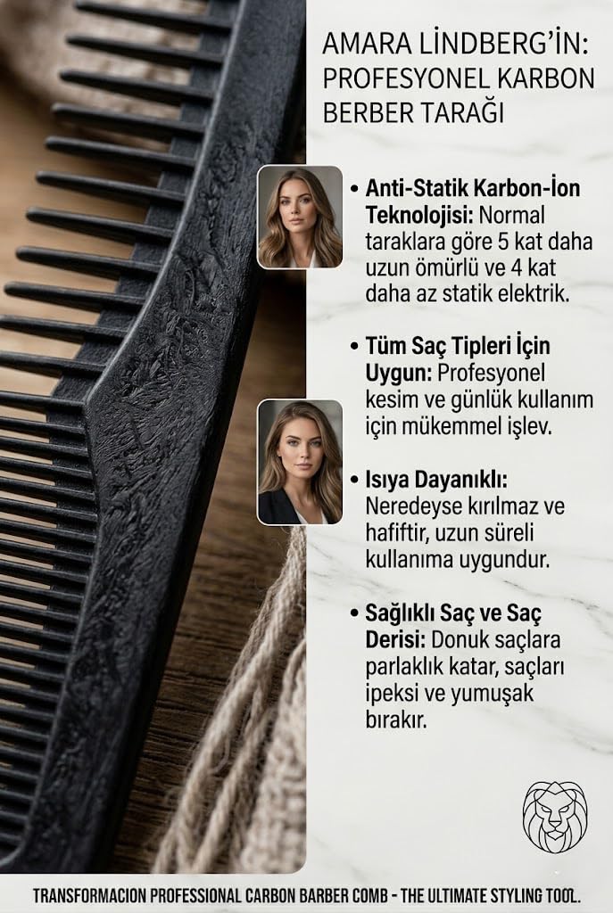 Transformacion Profesyonel Karbon Tarak, Anti-Statik Isıya Dayanıklı Berber Kuaför Saç Kesim Tarağı 720592