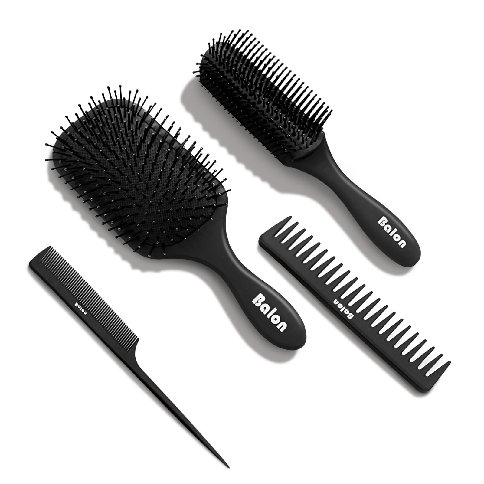 Balon Hair Brush for Women and Men, 4Pcs Paddle Brush Detangling Brush Hair Comb Set for Long Thick Thin Curly Hair, Hairbrush Great On Wet or Dry, No More Tangle