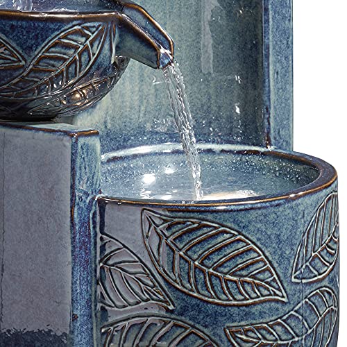 Summer Leaves Outdoor Floor Water Fountain 26" High With Led Light Cascading Bowls For Garden Patio Backyard Deck Home Lawn Porch House Relaxation Exterior Balcony - John Timberland #TOP6