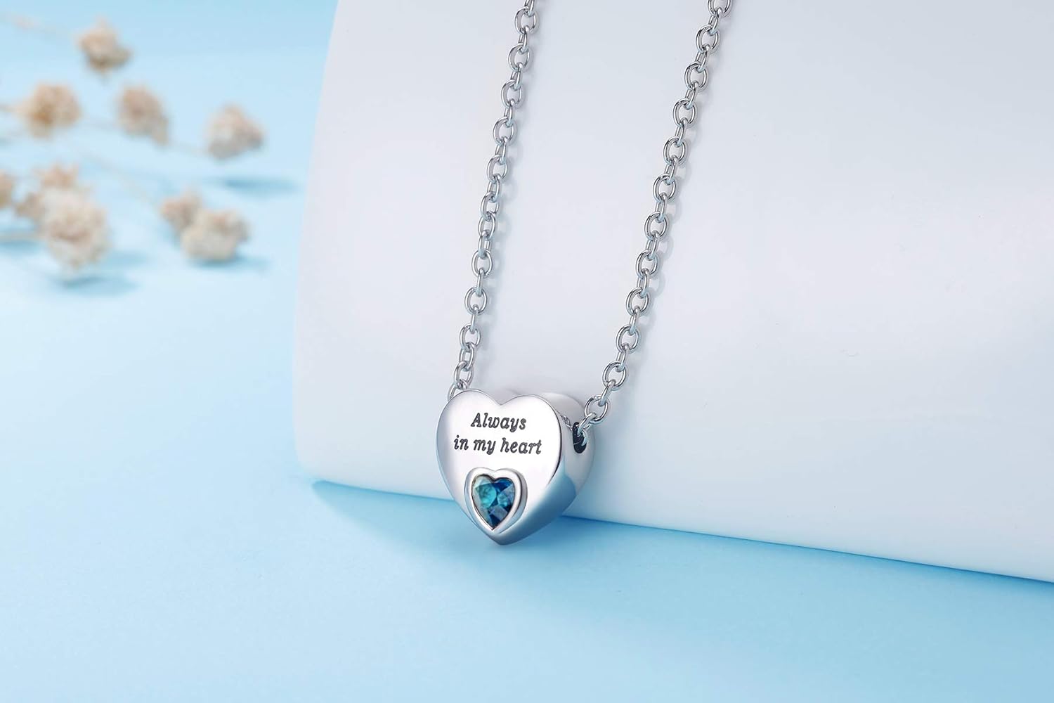 Heart Urn Necklaces for Ashes Birthstone Ashes Necklace Always in My Heart Cremation Jewelry Keepsake Memorial Necklace - Image 3